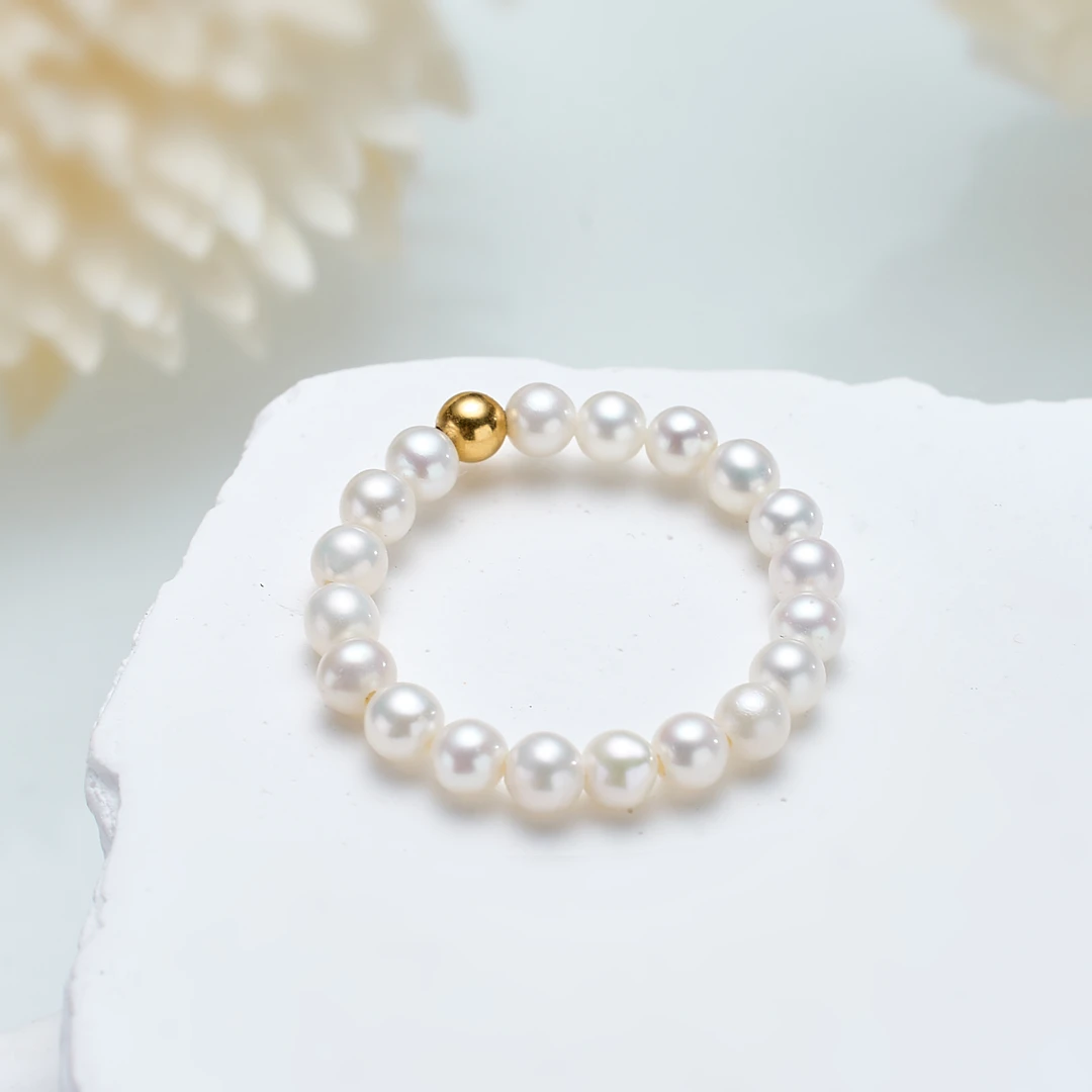 G18K金 淡水珍珠时尚气质3-4mm设计感戒圈（DJZ007）