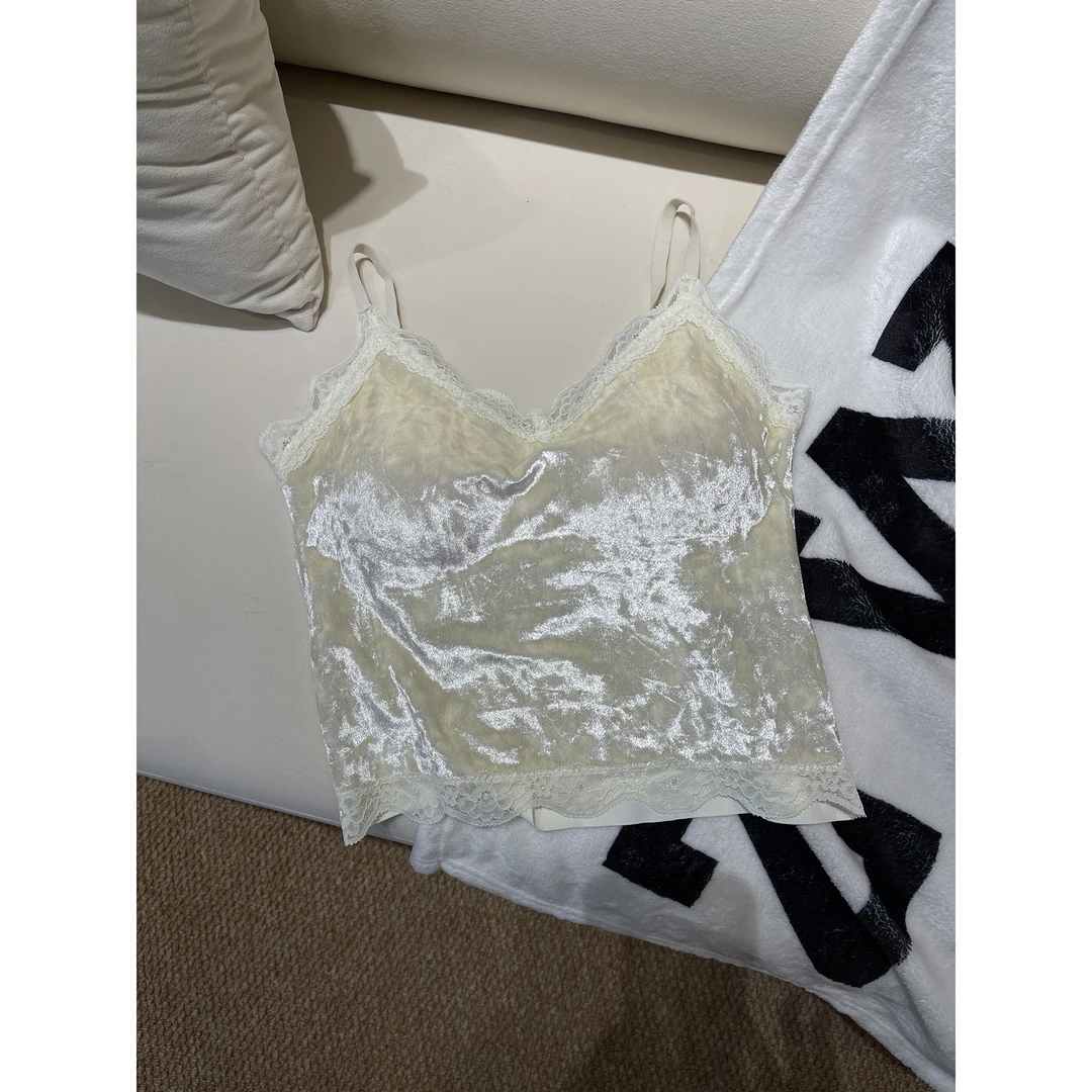 蕾丝边丝绒美背背心F808