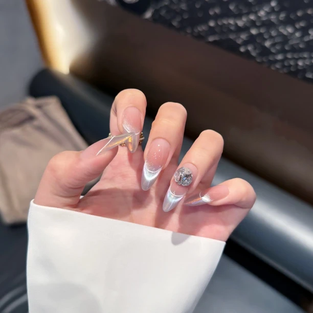 【月色朦胧】气质百搭极光猫眼法式简约十片纯手工穿戴甲