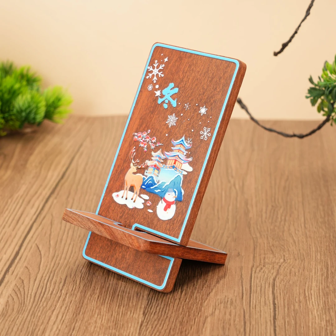 【檀锦阁文创】四季手机支架-春夏秋冬-4款-血檀（染料紫檀）多规格