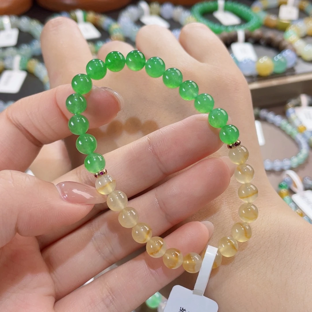 未镶嵌手链翡翠超美冰黄加绿