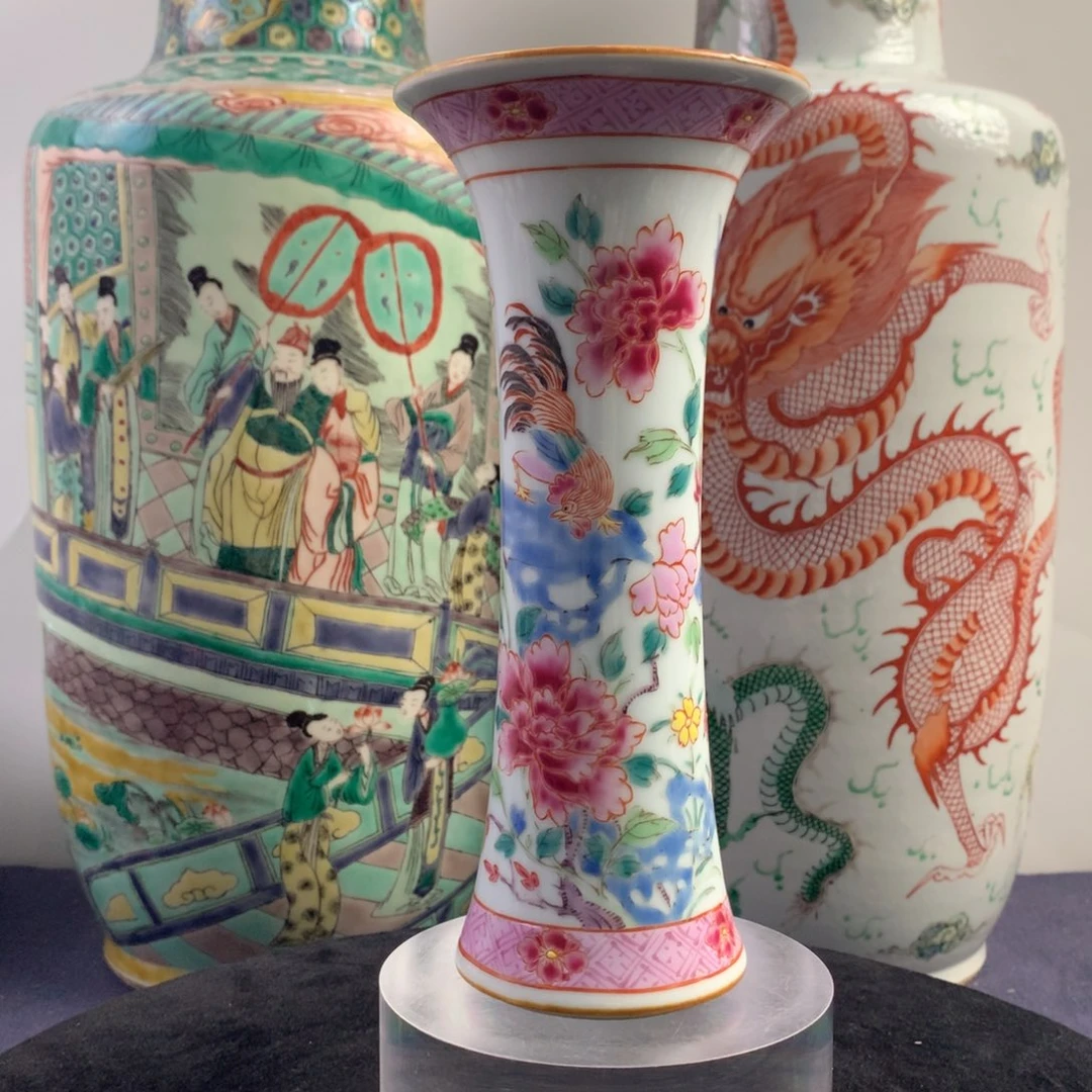其他陶4005瓷器—粉彩雄鸡牡丹纹花觚
