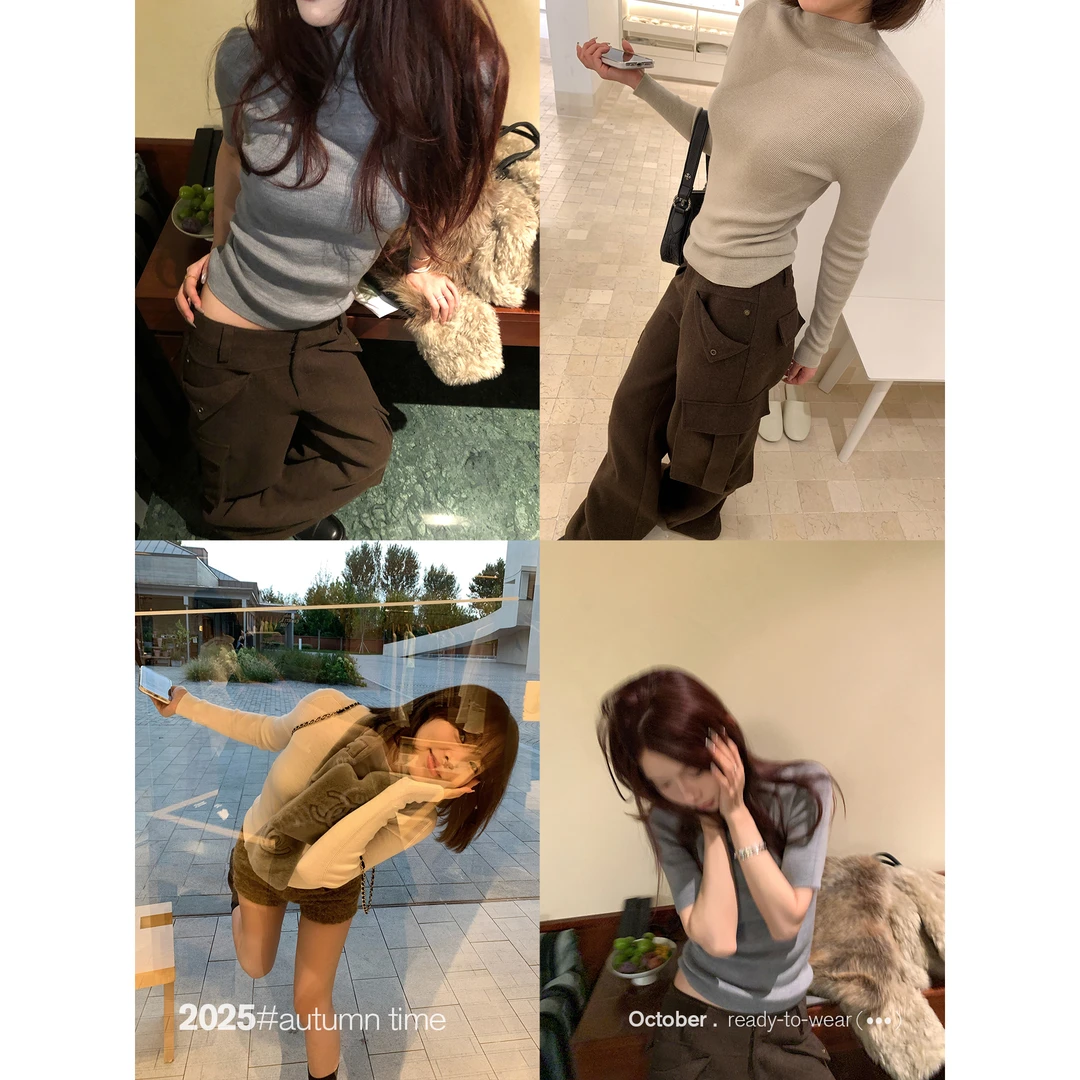 SUNONEONE 羊毛无缝一体修身打底衫女秋季套头针织衫上衣H1497M