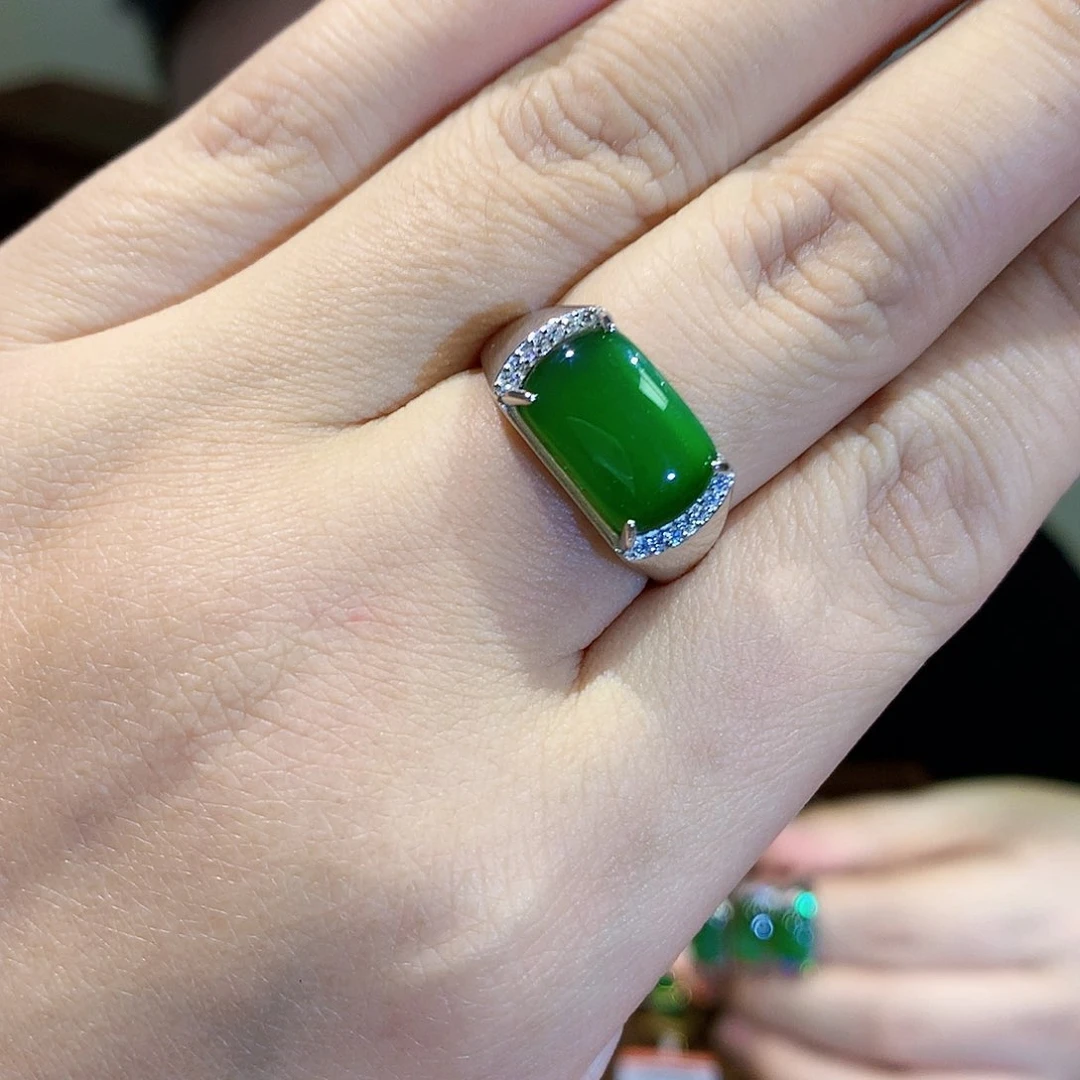 和田玉（碧玉）戒指银S925镀金镶嵌