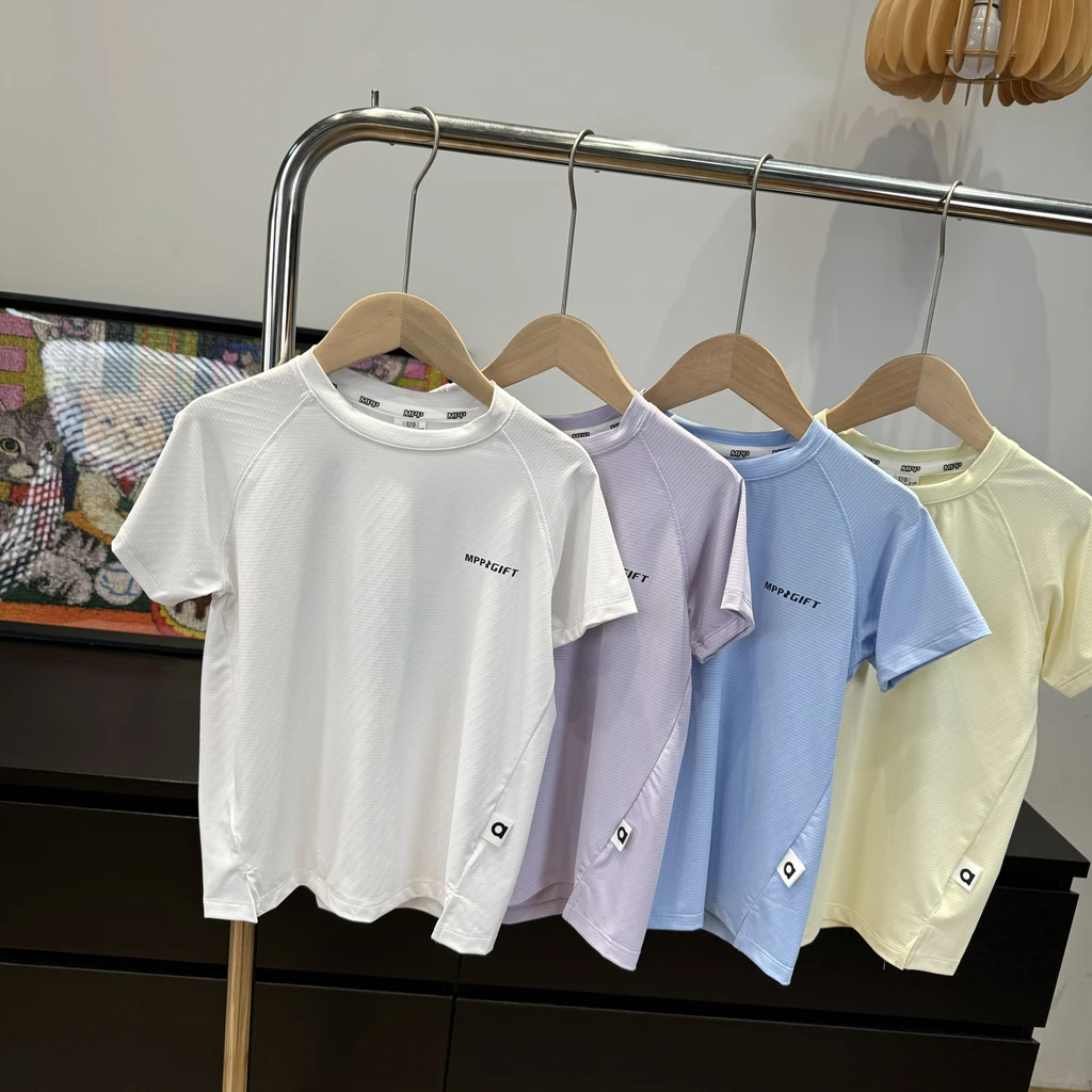 25夏季新款纯色透气速干户外短袖T恤男童女童清凉两双打底衫2522