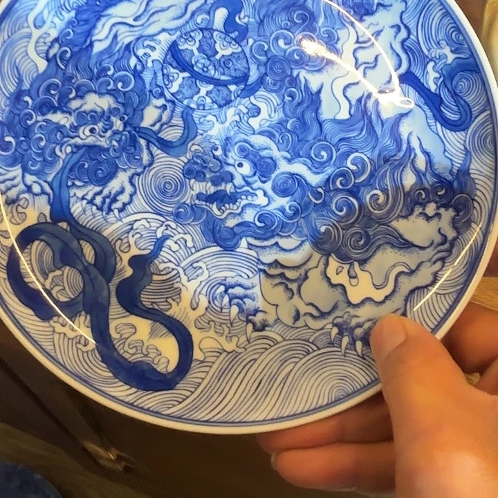 「***」青花狮子壶承手工手绘