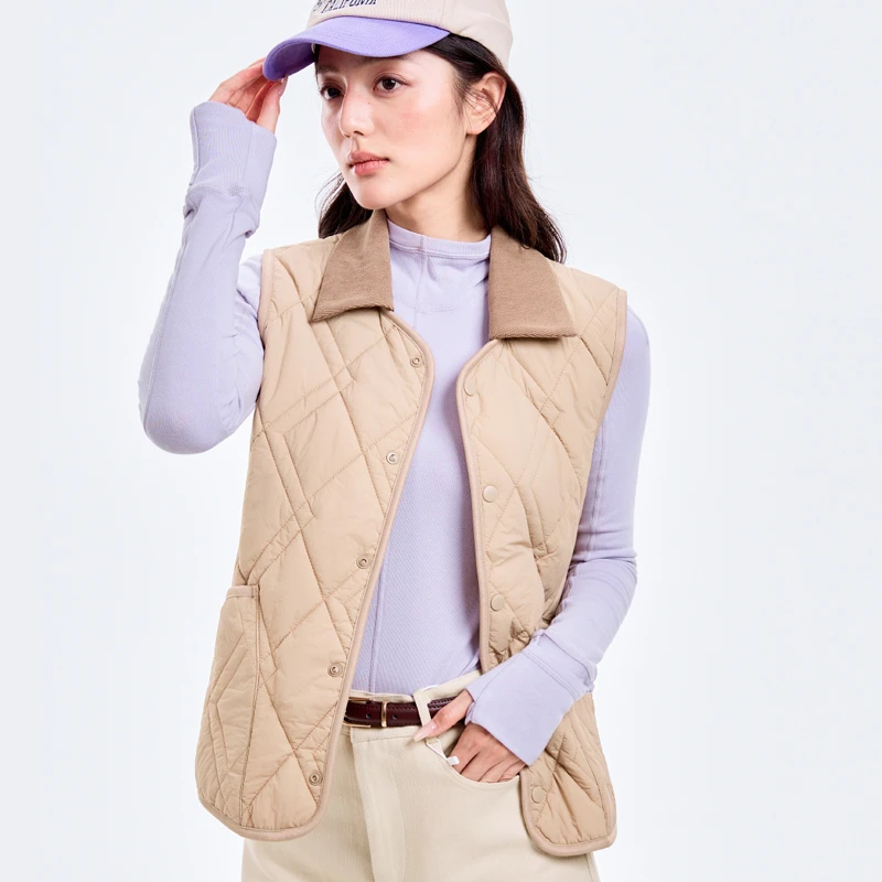 男女同款秋冬季保暖加绒羊毛马甲免烫翻领格子可拆卸衣领棉服外套