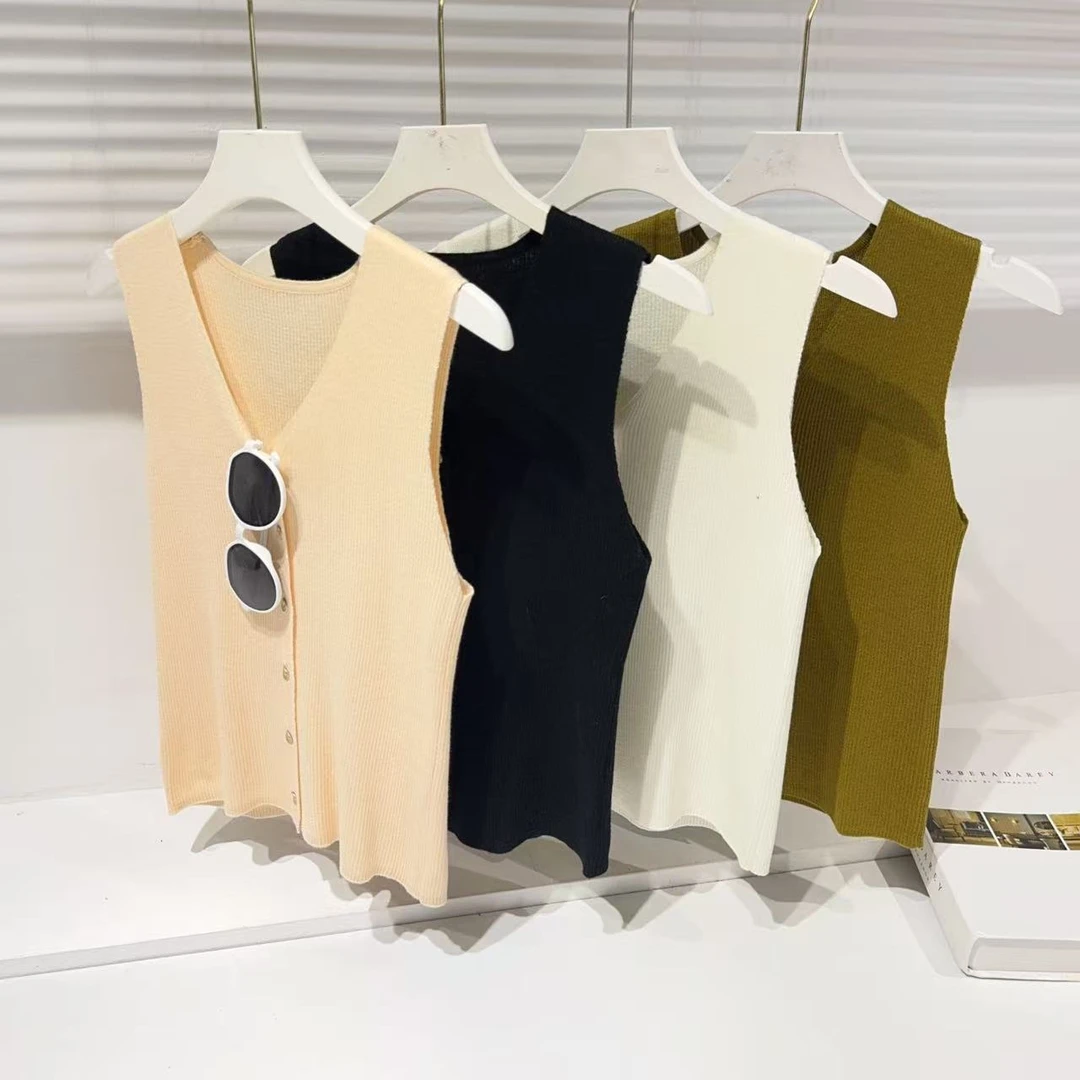 胸68-120长47修身细坑条无袖内搭背心气质百搭内搭短款女装  1017