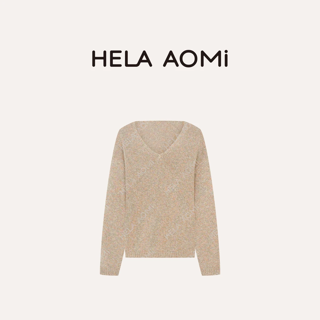 HELA AOMI “花纱蜜熊”绵羊毛兔毛花纱复古套头针织衫CY5CM33581