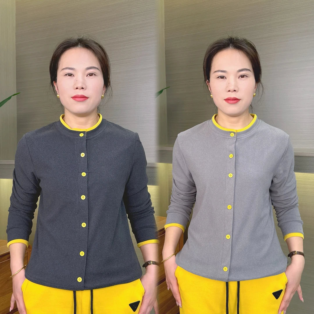 春秋季休闲宽松弹力打底衫设计感撞色拼接时尚德绒长袖百搭上衣女