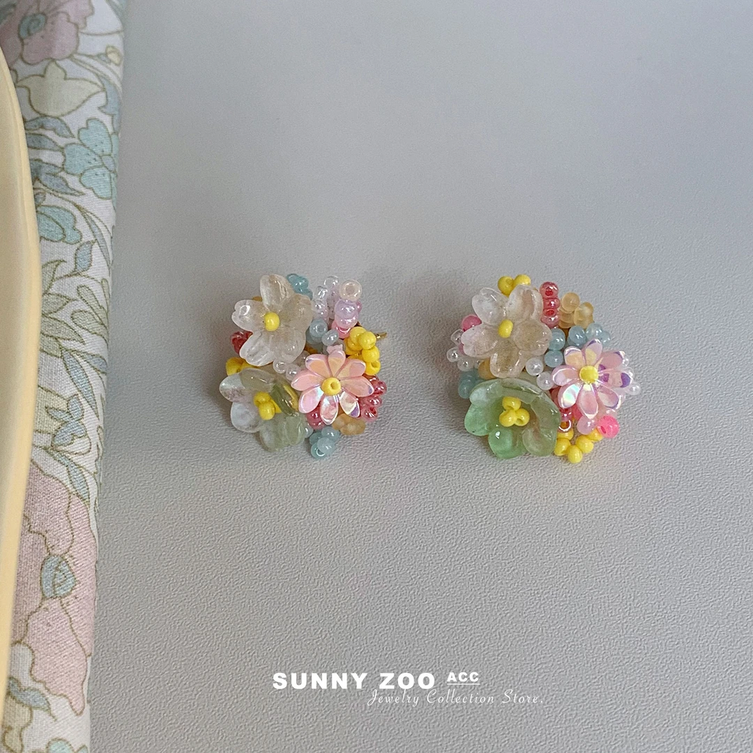 铜合金耳饰 春晓 多巴胺花朵耳钉春夏森系少女感清新百搭耳饰