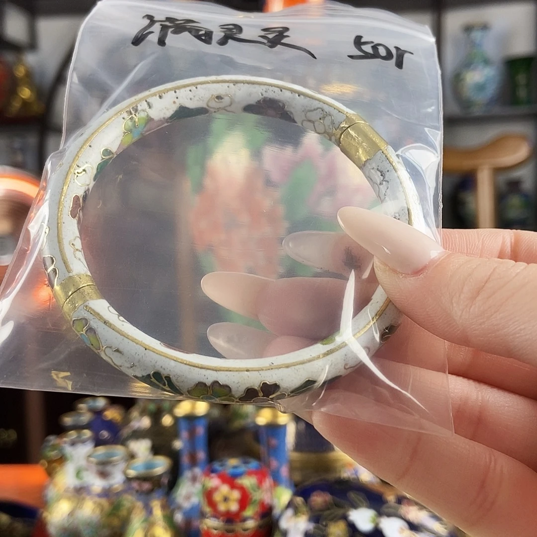 滴***灵铜景泰蓝白色开口镯（福利）