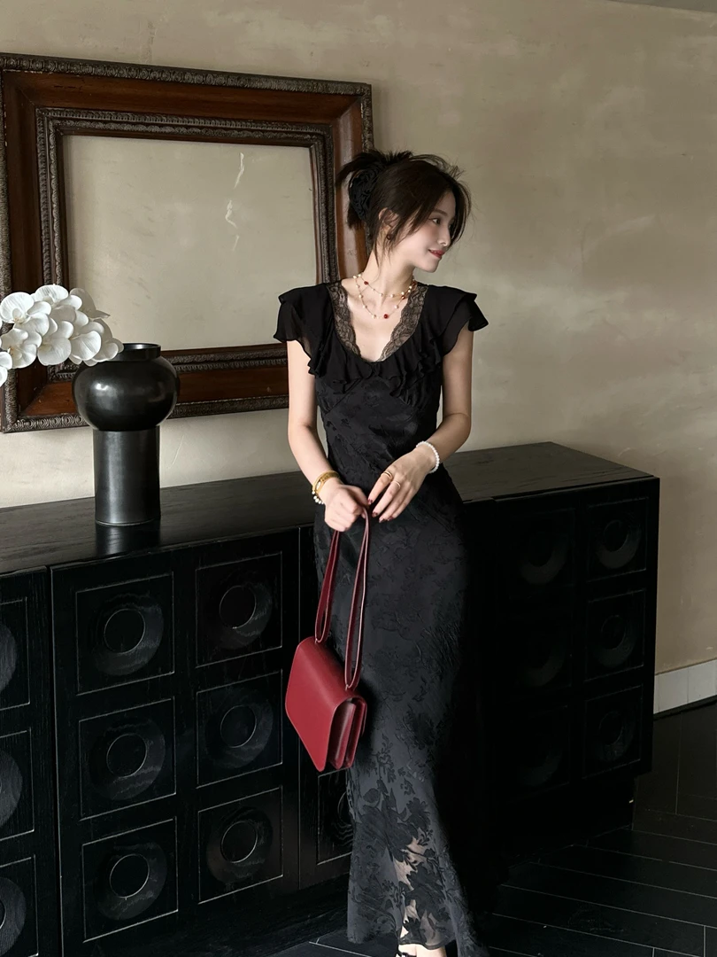 LUOZHIYIN/罗知音D112917M无袖V领连衣裙吊带长裙气质收腰A字裙