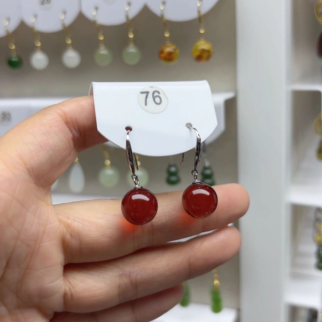 银S925镶嵌南红玛瑙耳饰