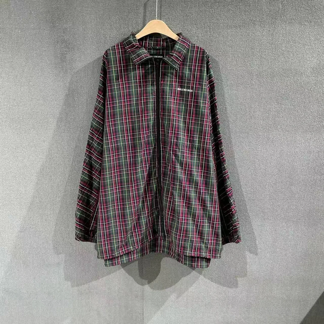 99新 Balenciaga/巴黎世家 （pm）前后印花格纹冲锋衣 48码/7335