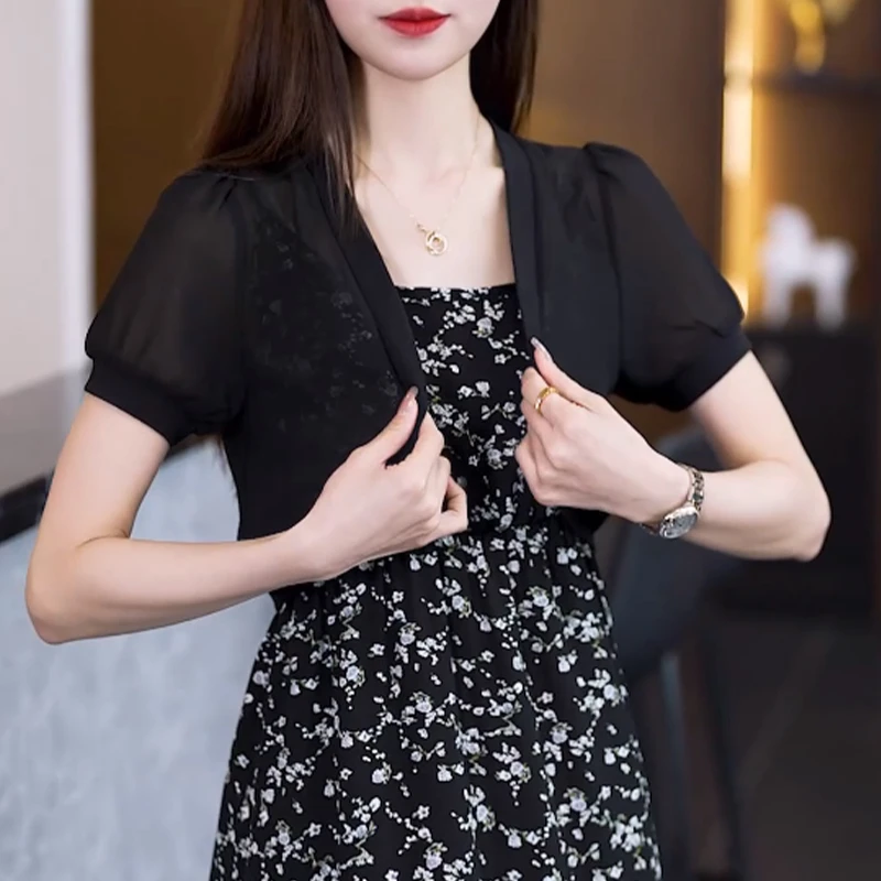 短袖开衫女2025夏季新款短款小坎肩轻薄外套小披肩吊带裙外搭罩衫