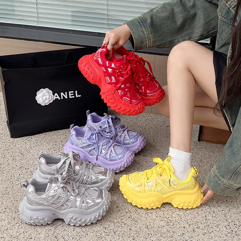 爆款老爹鞋女款夏季网面透气轮胎底厚底增高运动网鞋防滑百搭