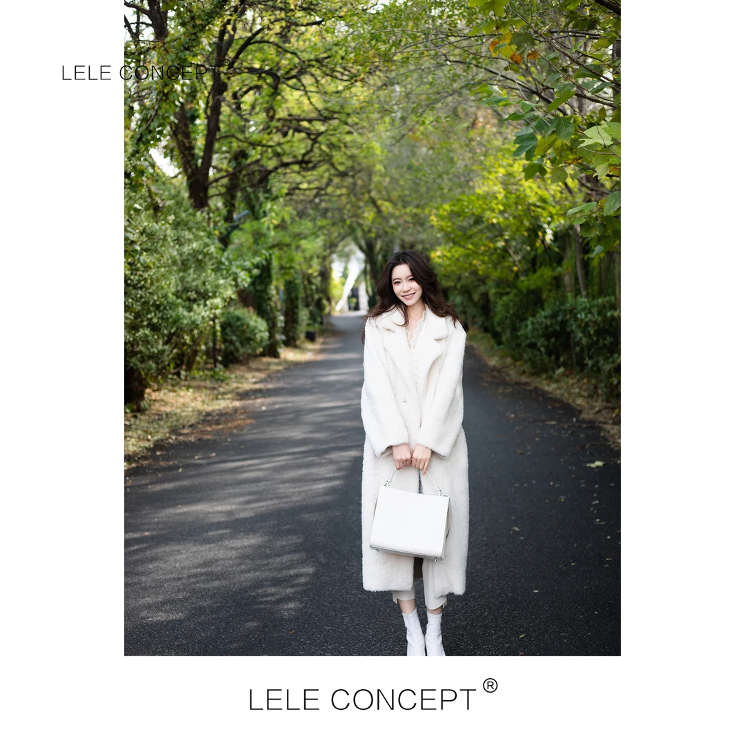 LELE CONCEPT |「颖」」翻领侧兜长款皮毛一体外套D0110