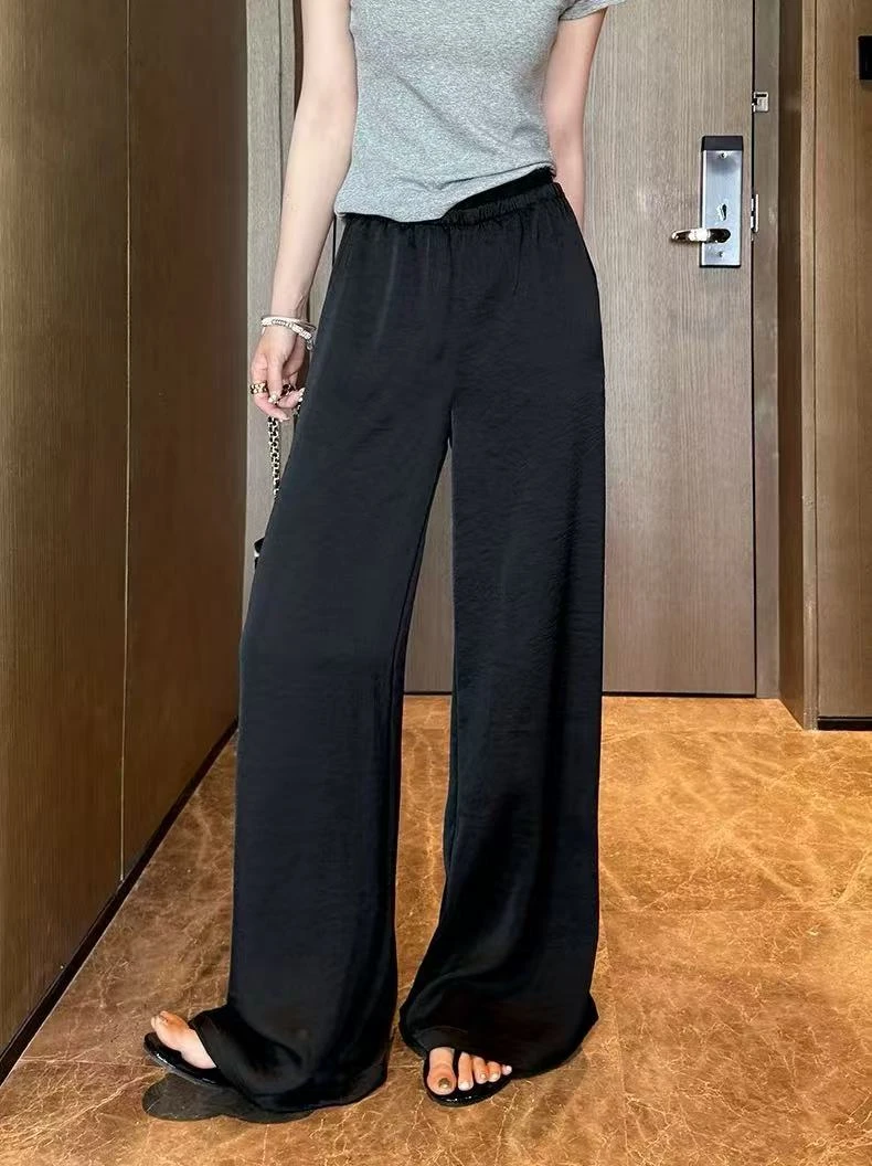 XYG M腰68-88长103松紧腰垂感丝滑遮肉显瘦日常穿搭休闲裤 9884