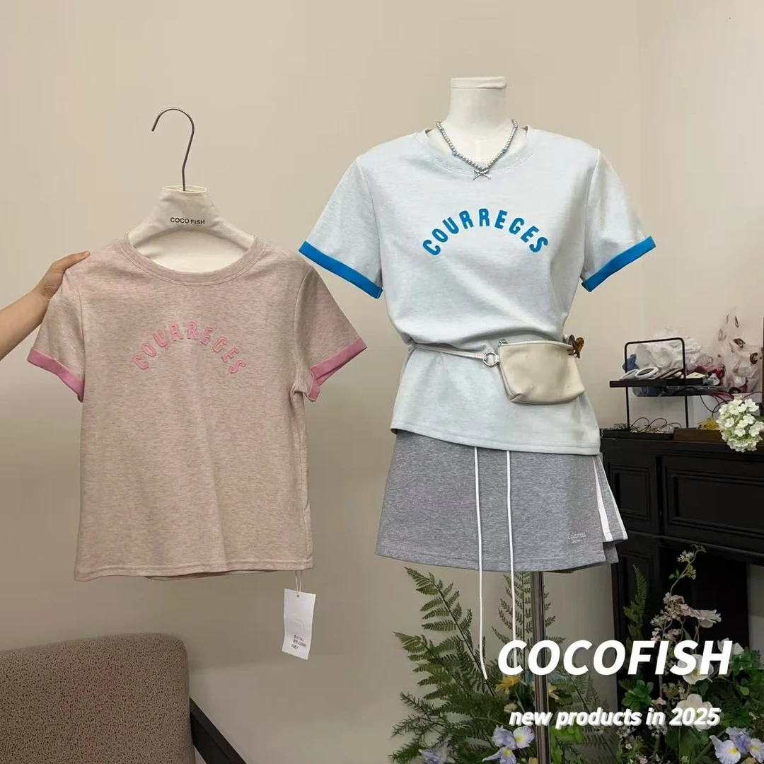 撞色圆领字母休闲百搭短袖T恤#561