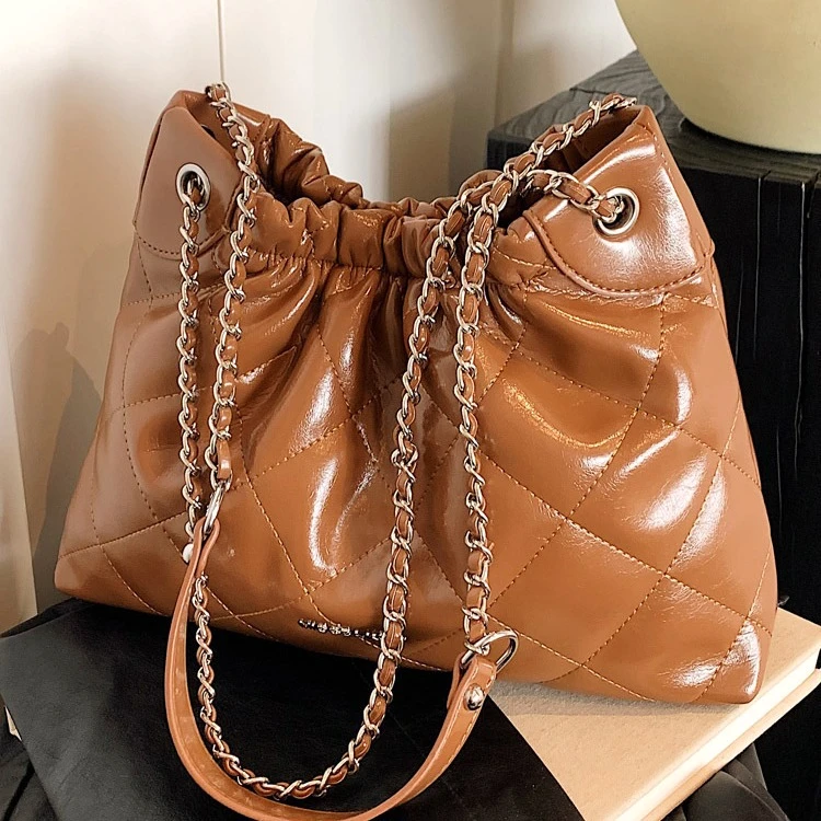 小香风菱格链条包包女时尚大容量单肩斜挎包上档次高级质感水桶包