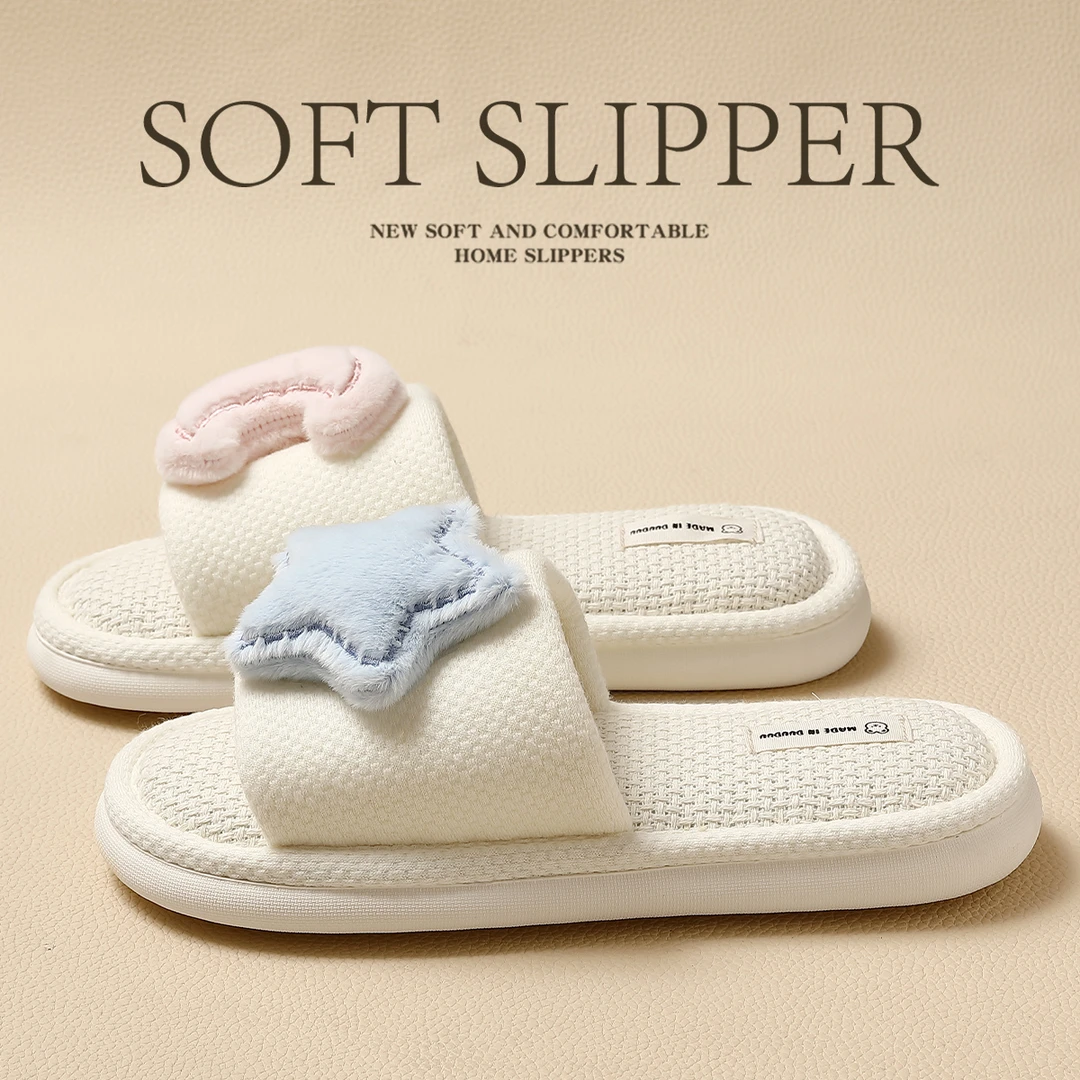 猫力透气吸汗亚麻拖鞋女款四季家居室内静音防滑春秋棉麻布拖鞋女