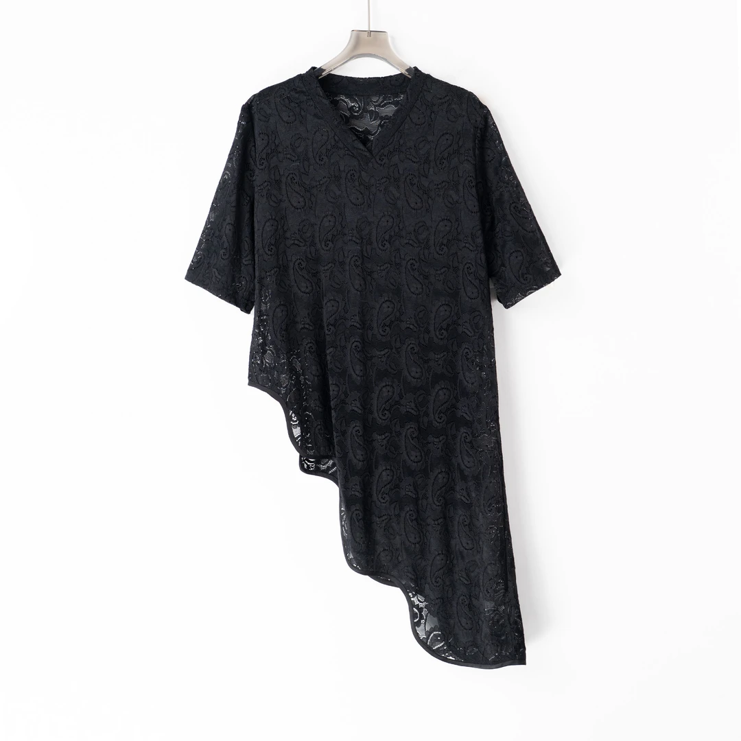 PS250354春夏新款气质蕾丝衫短袖百搭时尚大码宽松休闲时尚不规则