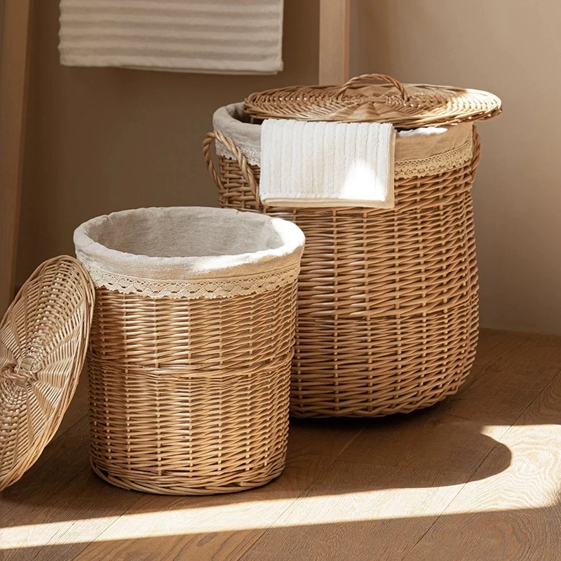 编织筐柳条篮藤编收纳筐家用大号有盖北欧ins风简约脏衣篓脏衣篮