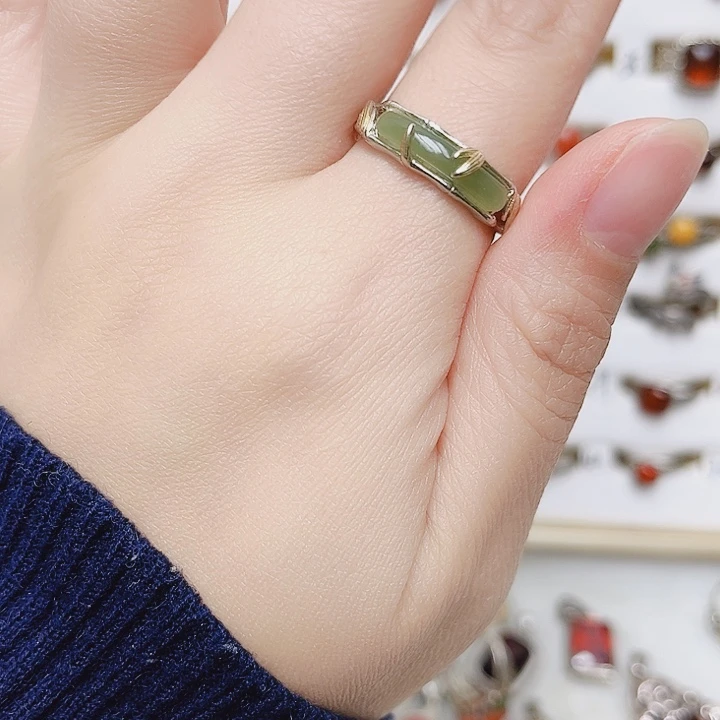 和田玉银S925镶嵌戒指