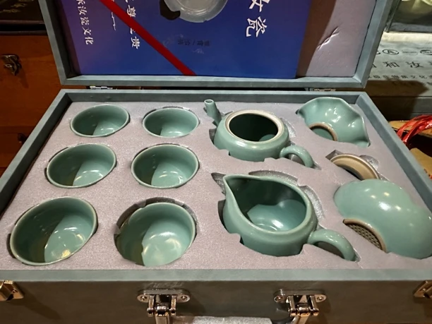 汝瓷中式手工冰裂纹高档茶具十件套，原矿釉汝瓷家用陶瓷水具茶壶