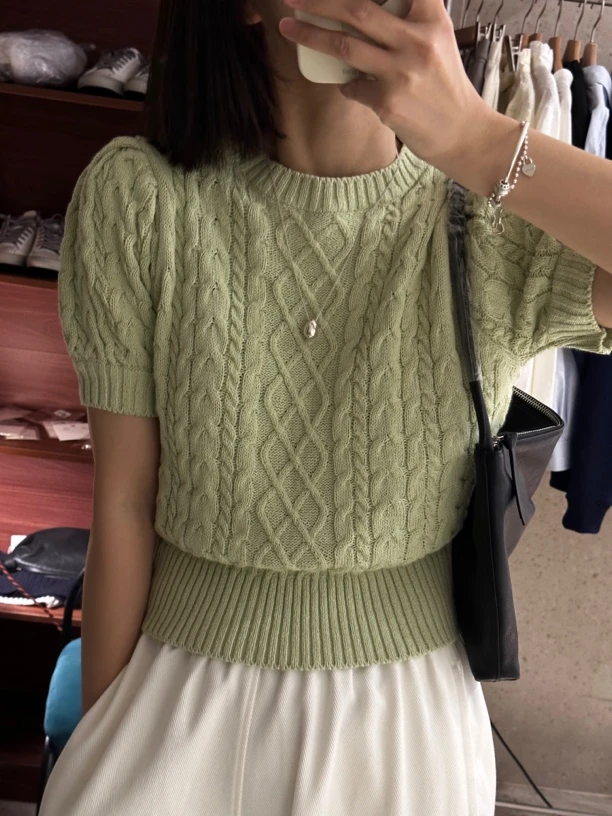 韩国bell短袖麻花套头线衣（no退no换）