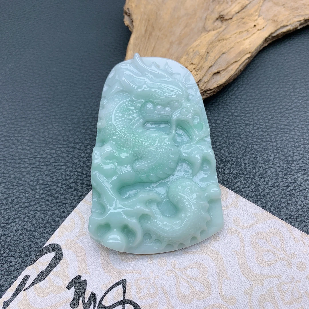 263~天然翡翠A货冰润精雕大件厚装龙牌吊坠高贵精美生意兴龙挂件