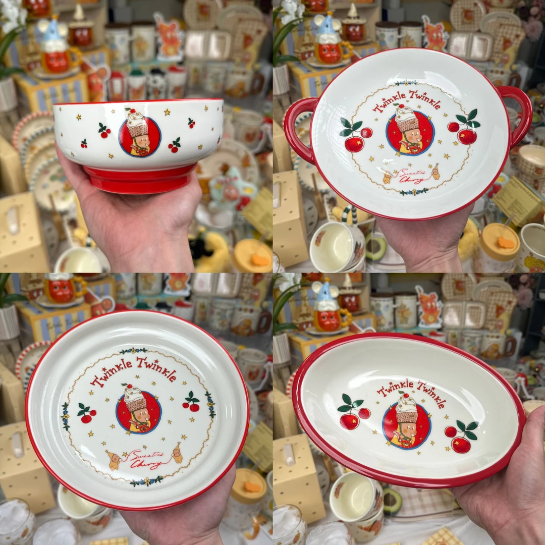 TOTYE·25年新款樱桃蛋糕星星人联名系列陶瓷餐具红边高颜值送礼