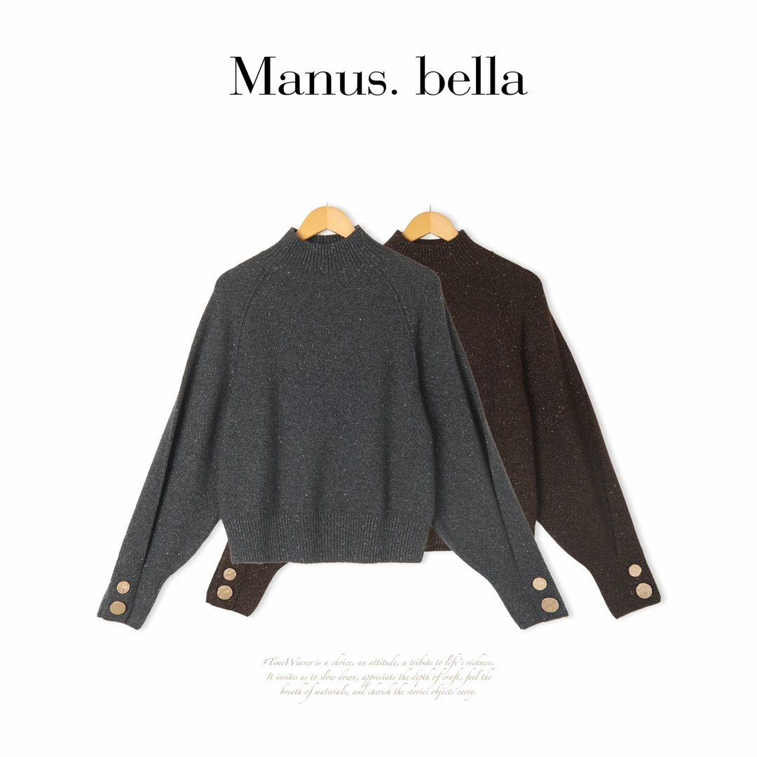 Manus Bella-韩系简约半高领外缝合插肩山羊绒针织衫30468