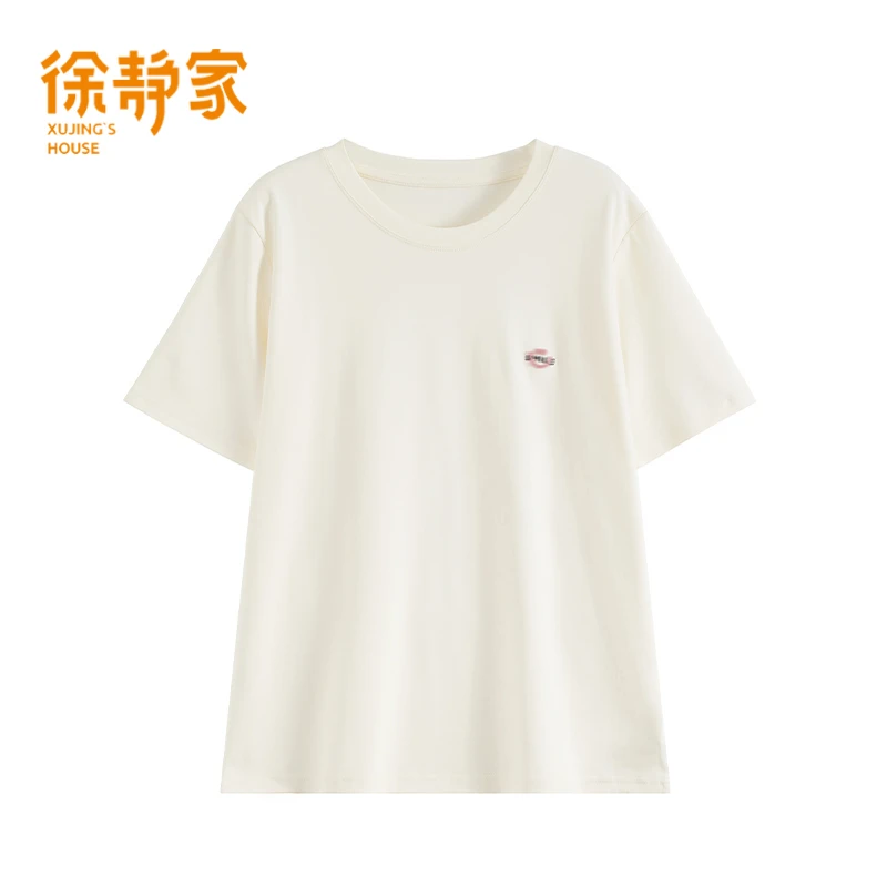 简约宽松圆领刺绣短袖T恤女2025夏季百搭显瘦休闲上衣4980126