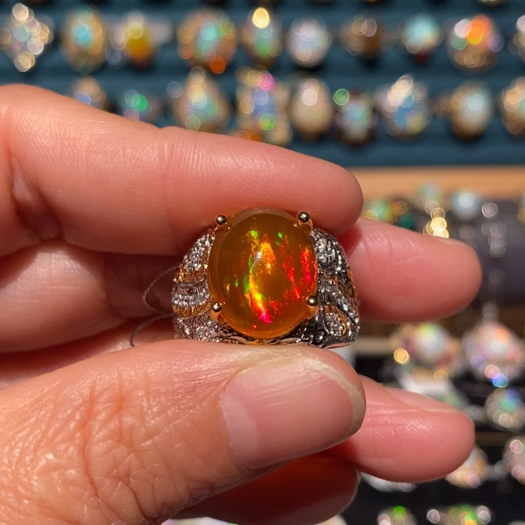 可***心欧泊银S925镶嵌戒指