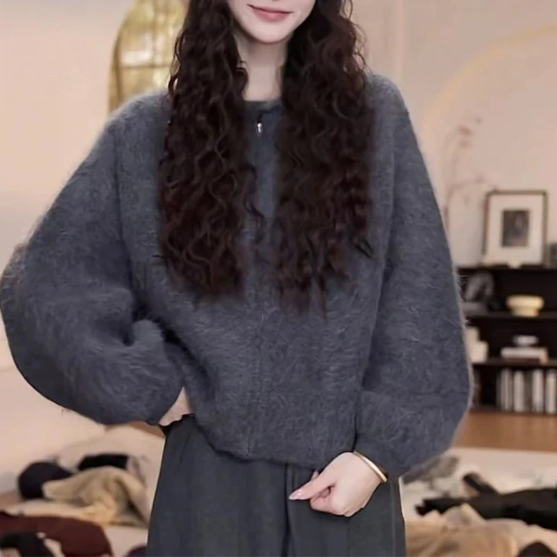 慵懒风简约气质设计感纯色拼接长袖针织上衣女2025新款时尚衣服潮