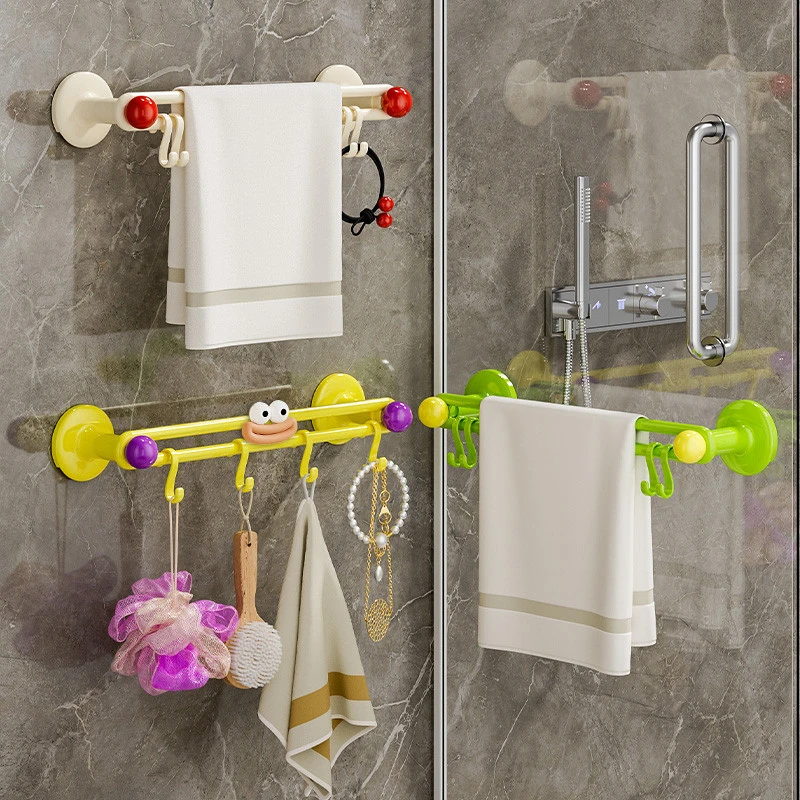 卫生间毛巾架免打孔挂钩厕所浴室毛巾挂杆背胶壁挂浴巾收纳置物架
