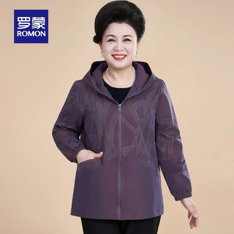 罗蒙胖妈妈秋季外套加肥大码洋气时尚阔太太中老年秋季风衣女装