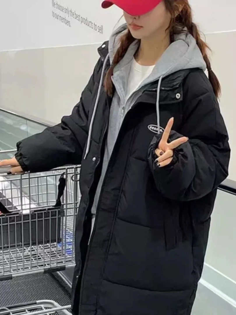 626假两件中长款棉服女新款冬季保暖加厚面包服棉袄棉衣外套