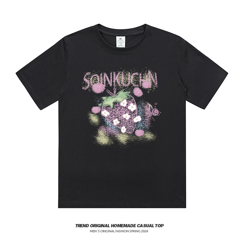 【T恤系列】黑.草莓230g精梳棉男女同款短袖 soinku