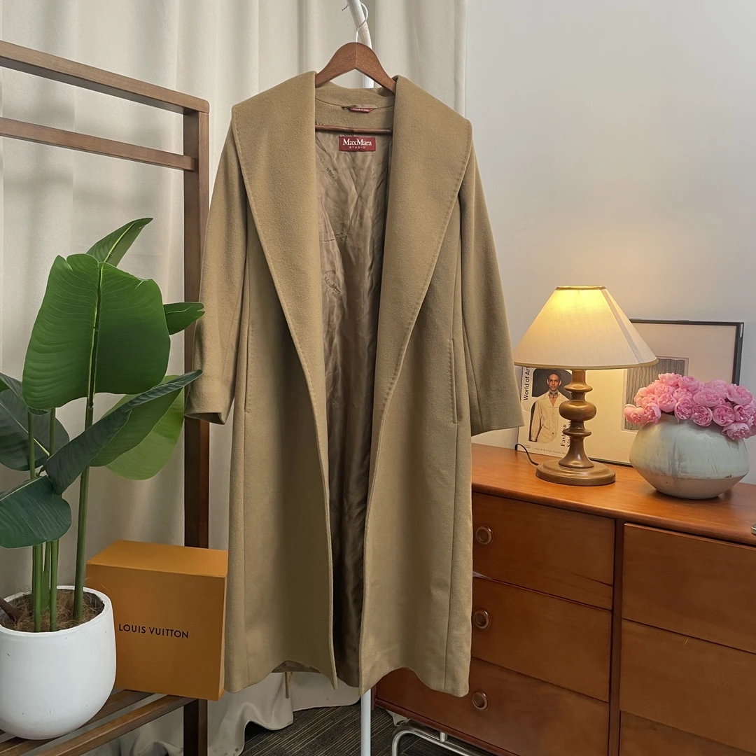 99新 MaxMara 青奢荟/36码/studio Camel翻领驼色中长大衣//82590