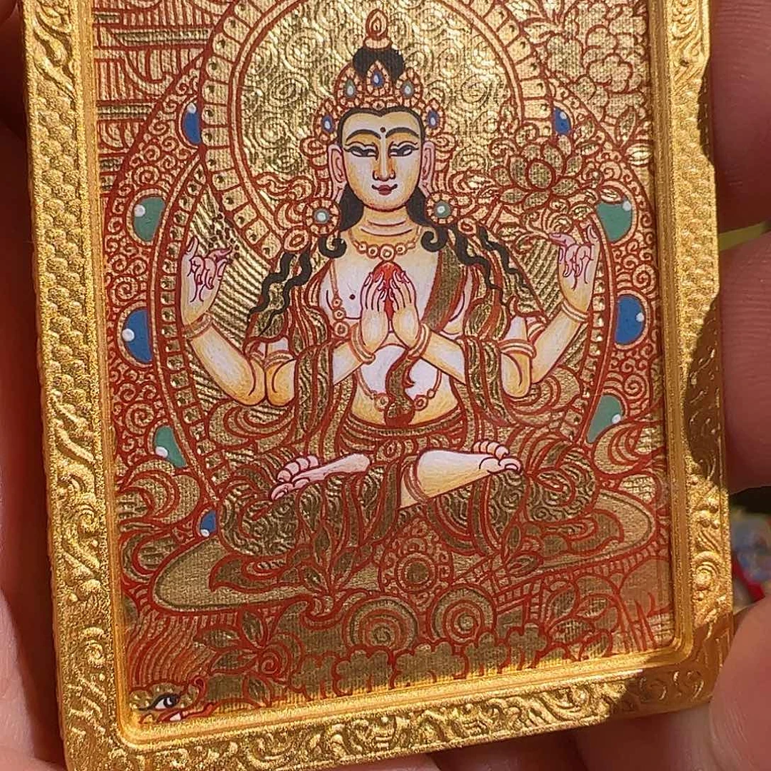 吊坠热贡手绘四臂观音