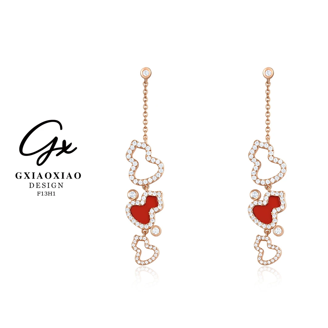 铜合金合成锆石耳饰 GXX 轻奢高级感气质流苏葫芦耳环 F13H1