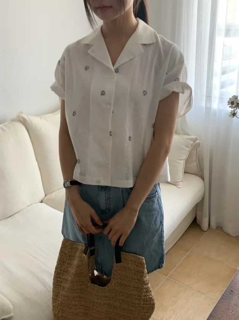 东大门 25新款 as刺绣短袖衬衣（no退no换）