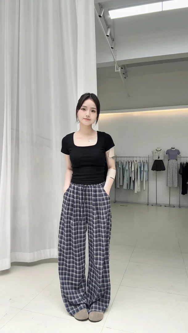【格外高挑】休闲裤高腰时尚夏季设计师格纹棋盘格直筒格子裤