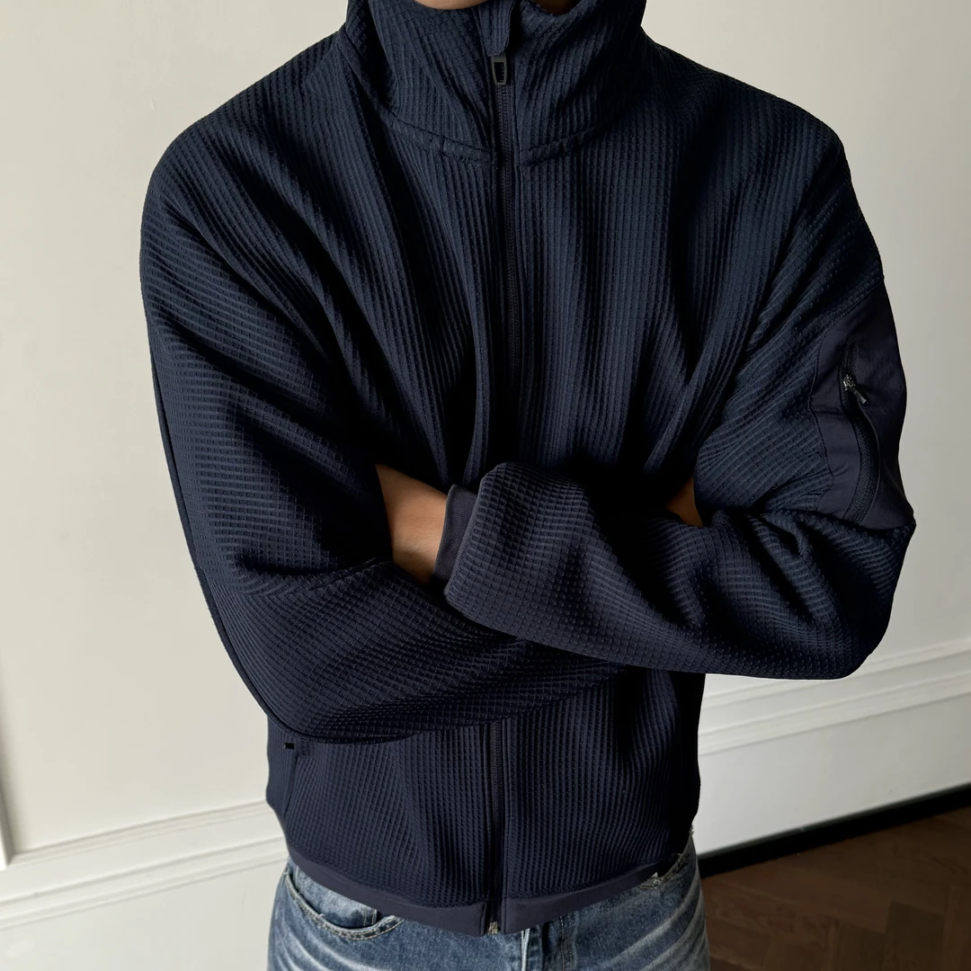 ''TZG''25WM 华夫格加绒舒适连帽加抓绒衫百搭上衣夹克外套