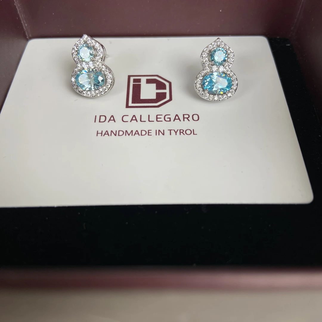 铜合金耳饰 《货号9060》湖蓝色爆闪葫芦耳钉