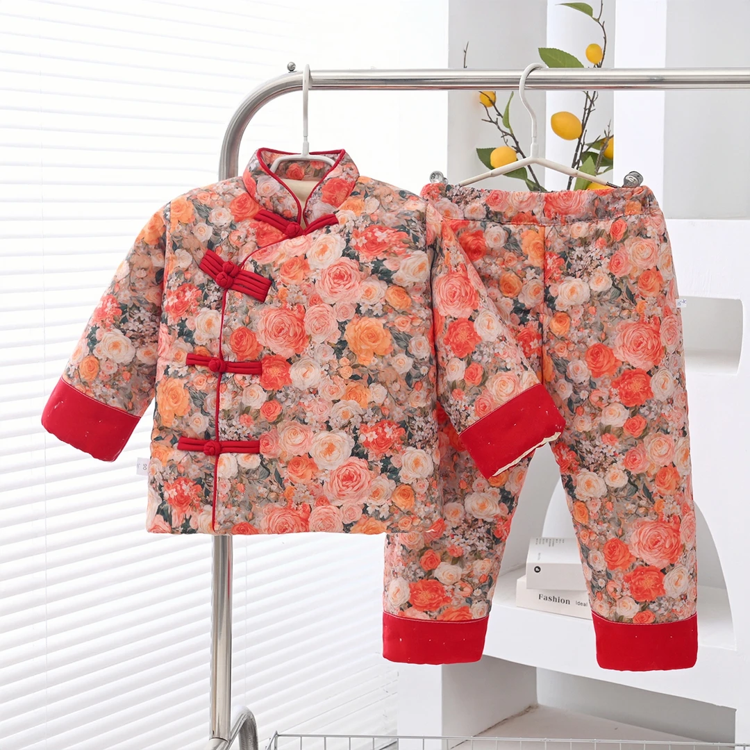 国风印花手工棉衣套装盘扣设计手工铺棉吸汗透气传统工艺舒适好穿