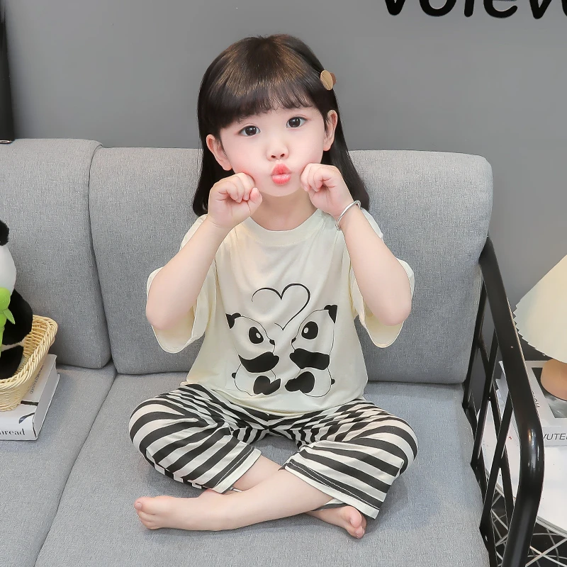 女童莫代尔睡衣夏季薄款七分袖儿童家居服女孩宝宝夏天空调服套装